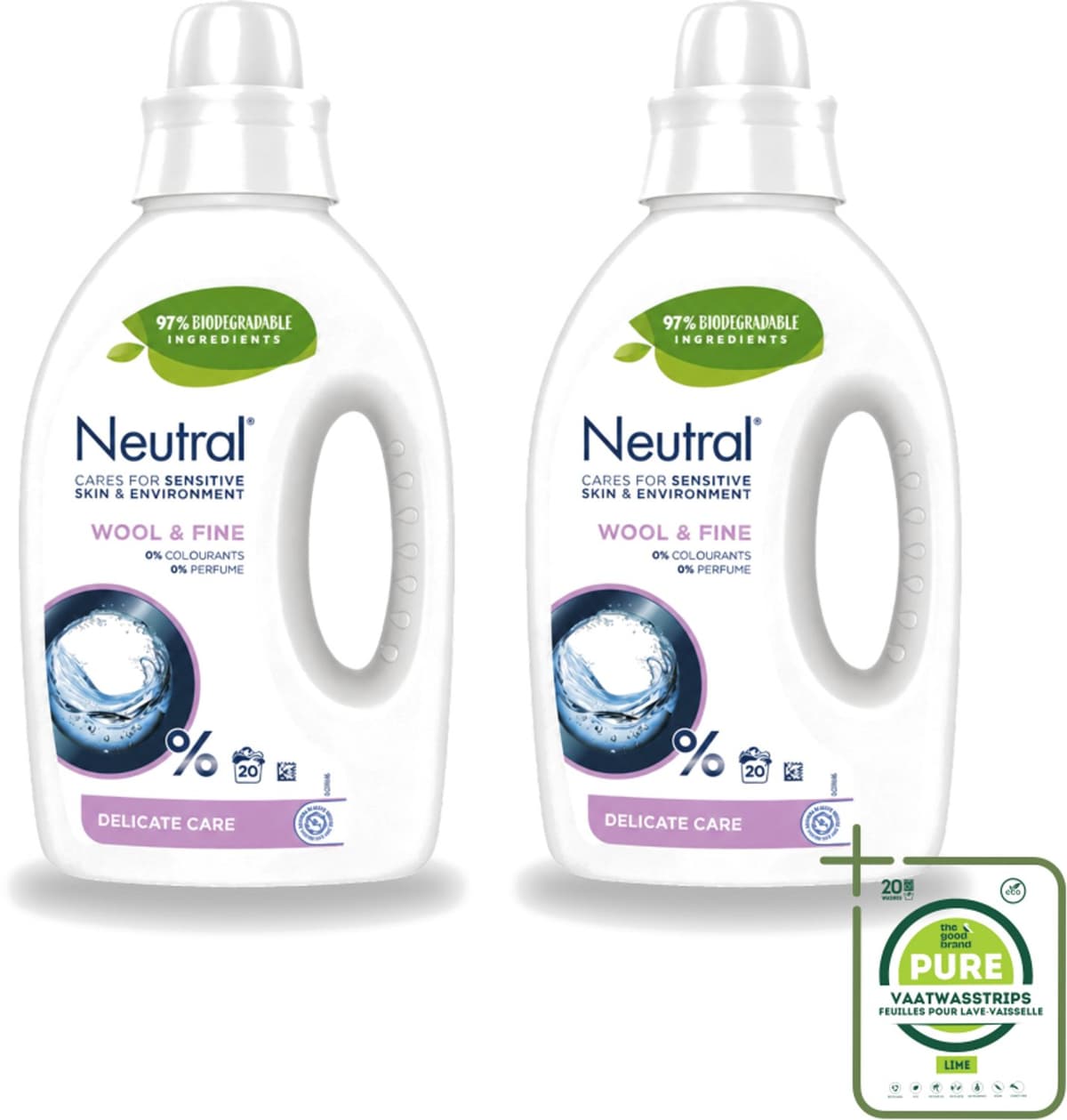 2 x Neutral - Vloeibaar Wasmiddel - Wool & Fine - Gevoelige Huid - 0% Kleurstof & Parfum - 20 Wasbeurten - Grootverpakking - Neutraal Wasmiddel - Hypoallergisch Wasmiddel - Parfumvrij Wasmiddel - Gevoelige Huid - Wasmiddel Voor Babykleding — afbeelding 1