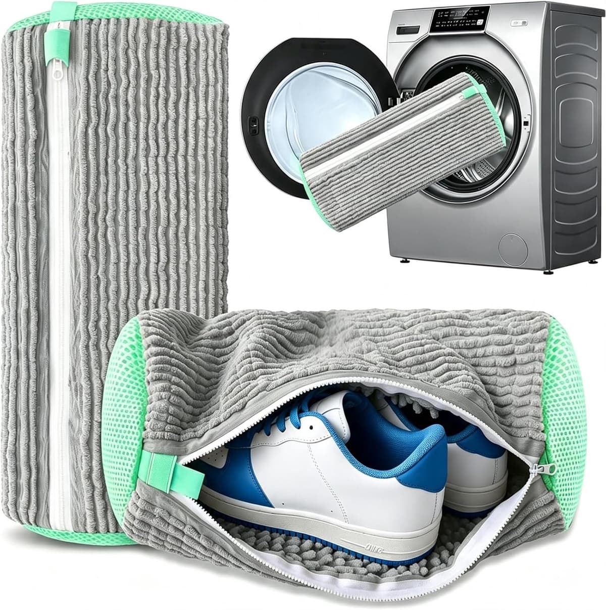 Waszakken voor schoenen, waszak voor schoenen, wasmachine met 360° reiniging, verborgen ritssluiting, herbruikbaar, voor sportschoenen, tennisschoenen (grijs) — afbeelding 1
