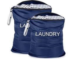 Waszakken voor vuile was - 2 stuks - Waterdicht met ritssluiting - Opvouwbare wasmand en opbergtas - 2 maten, marineblauw