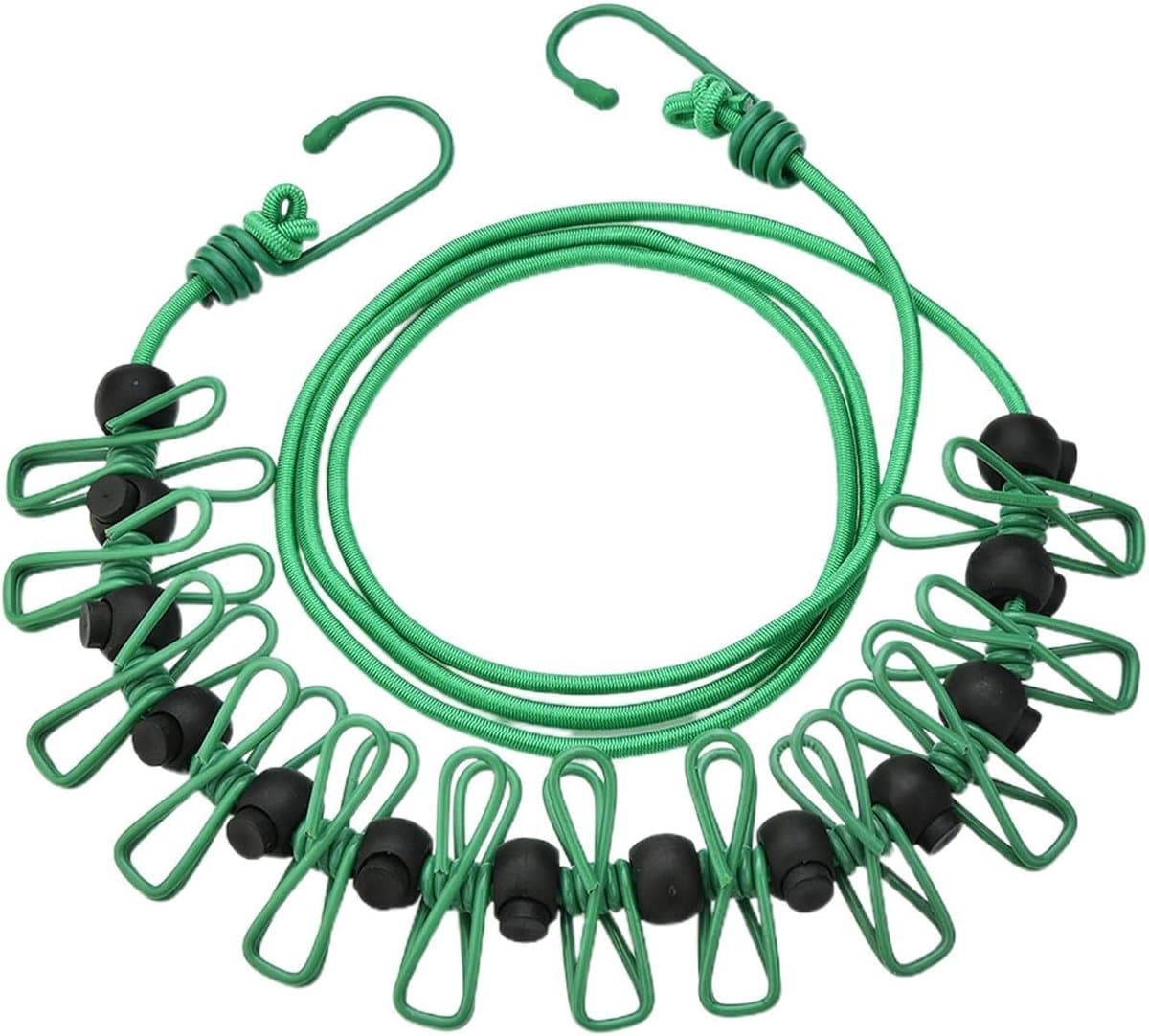 Camping Waslijn - Drooglijnen Reizen - Kleding Drogen - Winddichte Clips - 1.7 meter - Groen — afbeelding 1