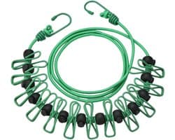 Camping Waslijn - Drooglijnen Reizen - Kleding Drogen - Winddichte Clips - 1.7 meter - Groen
