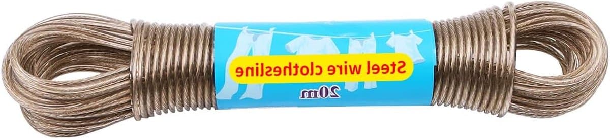 Wasknijperlijn Staalkern - Drooglijn Tuin - Kleding Drogen - Roestvrij PVC Coating - 20 meter - Transparant — afbeelding 1