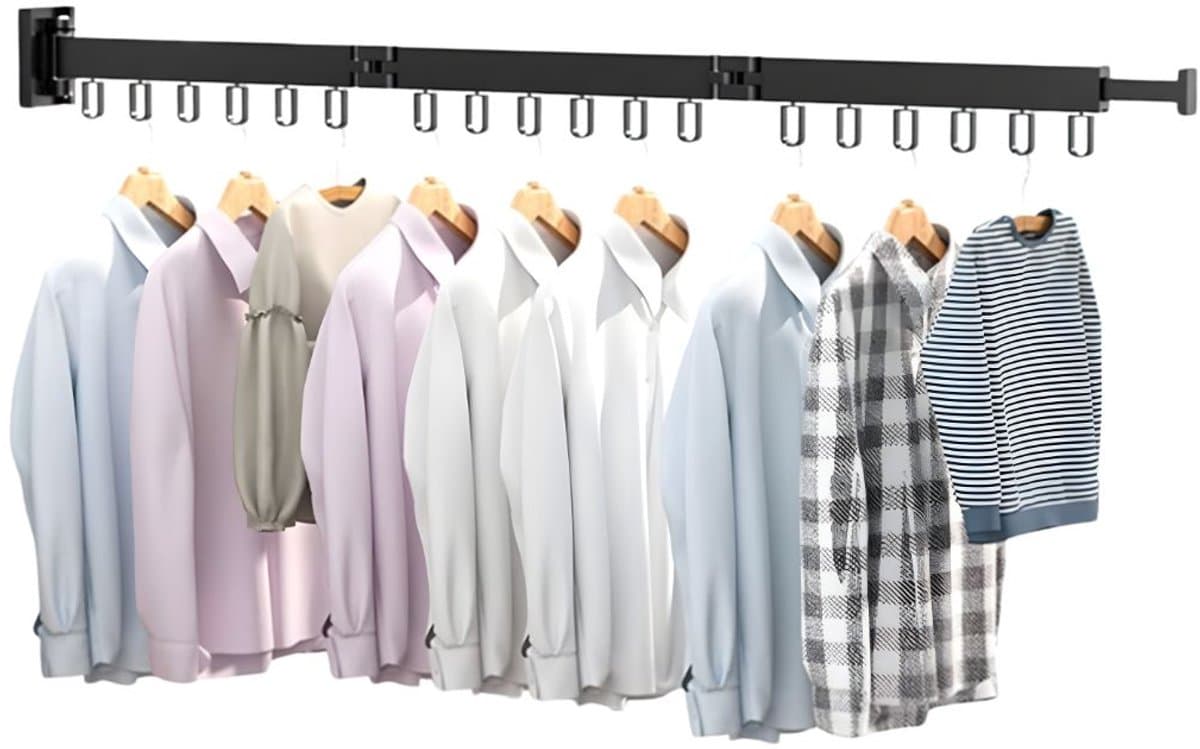 KIRA® Wanddroogrek - Wanddroogrek Inklapbaar - Compact Droogrek voor aan de Muur - Wanddroogmolen - Zwart - 120cm x 30cm x 90cm — afbeelding 1