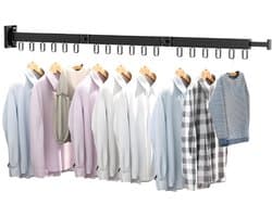 KIRA® Wanddroogrek - Wanddroogrek Inklapbaar - Compact Droogrek voor aan de Muur - Wanddroogmolen - Zwart - 120cm x 30cm x 90cm