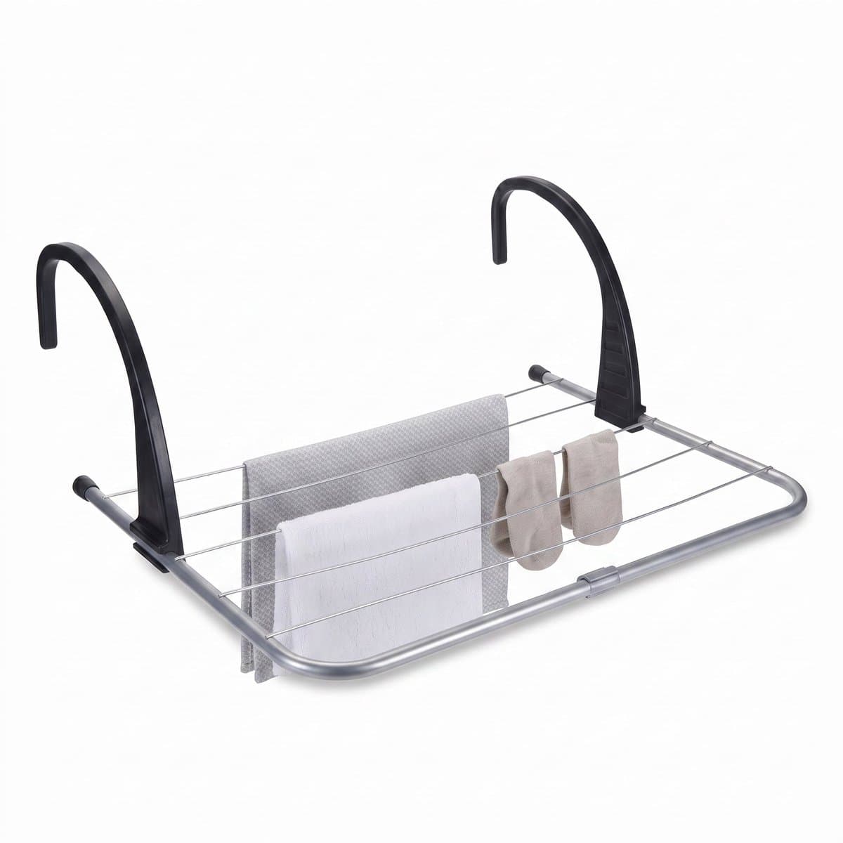 Cheqo® Droogrek Hangend - Radiator Droogrek met 3 m Waslijn en Drooglijn - Hangdroogrek voor Balkon Verwarming en Badkamer - Inklapbaar Metalen Wasrek - Wasdroger Rek voor Kleding en Handdoeken - Ruimtebesparend - Zilver — afbeelding 1