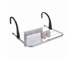 Cheqo® Droogrek Hangend - Radiator Droogrek met 3 m Waslijn en Drooglijn - Hangdroogrek voor Balkon Verwarming en Badkamer - Inklapbaar Metalen Wasrek - Wasdroger Rek voor Kleding en Handdoeken - Ruimtebesparend - Zilver