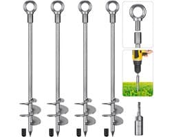 Grondanker - Staal - 76 cm - Spiraalvormig met Vast Oogje - Set van 4 - Voor Camping en Tuin