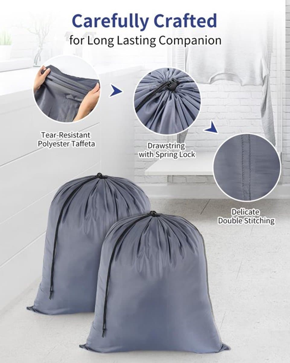 OTraki Waszakken voor op reis, 2 stuks, waszakken voor de vuile was, opvouwbare opbergzak, scheurbestendig, voor speelgoed, camping, vakantie, studentenhuis, 50 cm x 60 cm, grijs — afbeelding 1