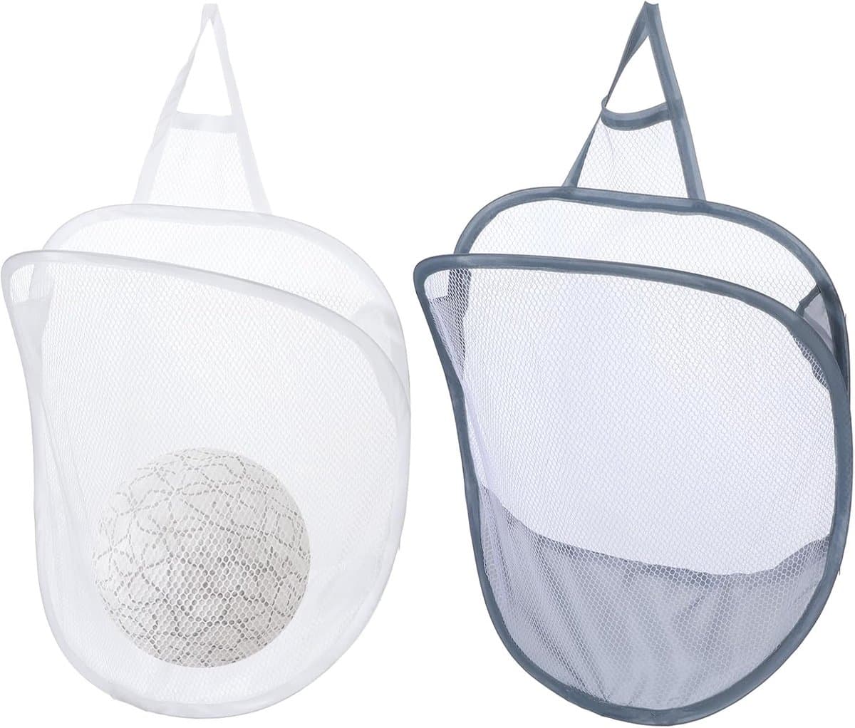 Hangende Vuile Wasmand Set - 2-Delig - Inclusief 2 Ophanghaken - Opvouwbare Wasmand voor aan Wand en Deur - Universele Speelgoedorganizer en Wasmand - Wit en Grijs — afbeelding 1