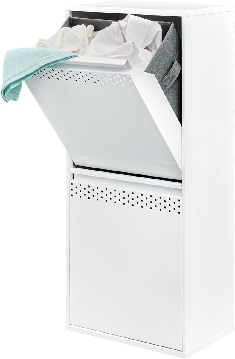 Wasmand Met 2 Vakken - Kleding Sortéér - Kleding Sorteren - Smalle Meubeluitstraling - 90 cm Hoog - Wit — afbeelding 1