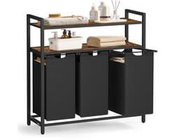 Joorly Wasmand 3 vakken - Wassorteerder - Wasmandtafel - Tafel met 2 planken - Voor Badkamer en Wasruimte - 92,5x33x92cm