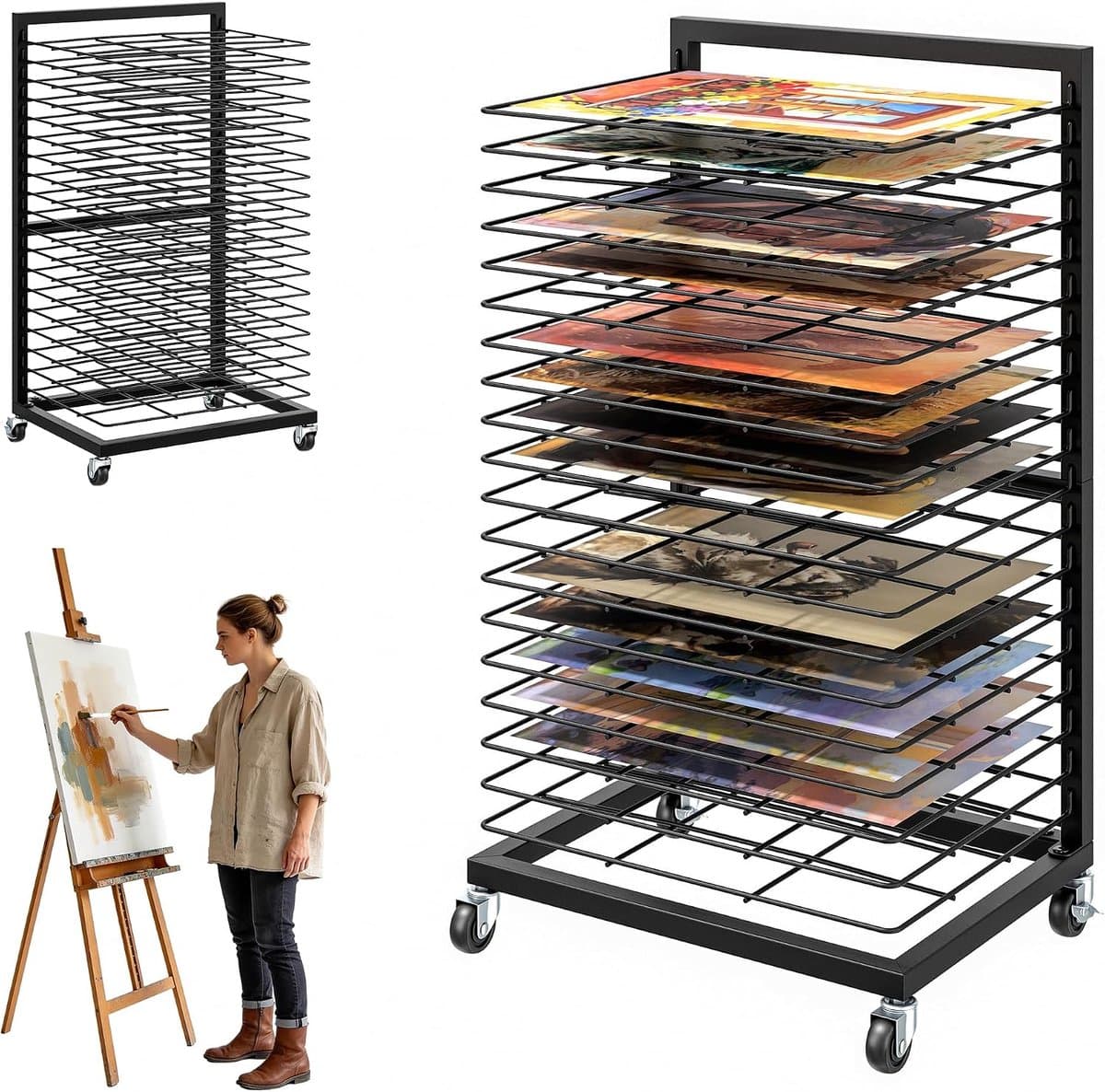 CINK & Co® Mobiel Droogrek met 19 Uitneembare Rekken - Voor Tekeningen en Papier - Metaal - Zwart - 40,5 x 30 x 70,5 cm — afbeelding 1