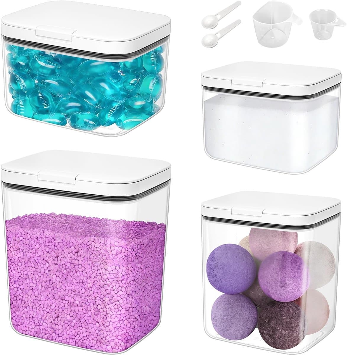 Omgoods- Wasmiddelopslag 4 Stuks - Plastic Opbergdoos - Maatbekers - 5,5/2,8/2/1,2 l Capaciteit - Organisatie voor Wasmiddel - Wasparfum Opslag - Wasmiddelcontainer — afbeelding 1