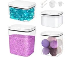 Omgoods- Wasmiddelopslag 4 Stuks - Plastic Opbergdoos - Maatbekers - 5,5/2,8/2/1,2 l Capaciteit - Organisatie voor Wasmiddel - Wasparfum Opslag - Wasmiddelcontainer