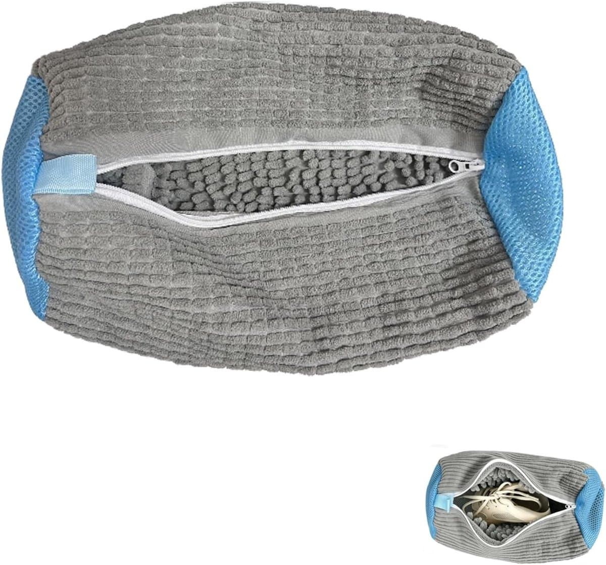Wasnetjes met ritssluiting - Grijs - 39 x 19 cm - Chenille Waszak voor Schoenen - Herbruikbaar en Draagbaar — afbeelding 1