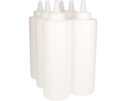 6 x Knijpbare Doseerfles 750 ml wit met Tuitdop naturel- BPA Vrij - Niet Breekbaar - Plastic Flesjes Navulbaar - Met Dop - Lege Flessen - 6 stuks