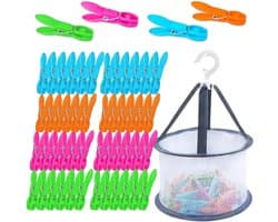 Dailygoods- Wasknijpers 48 Stuks - Opbergmand - Antislip - Multifunctioneel - Roestvrijstalen Veer - Handdoekklemmen - Wasclips