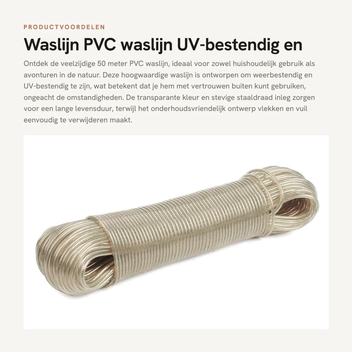 Dailygoods- Waslijn 50 Meter - UV-bestendig - Stabiele Staaldraad - Onderhoudsvriendelijk - Reiswaslijn - Transparant PVC - Wasdraad — afbeelding 1