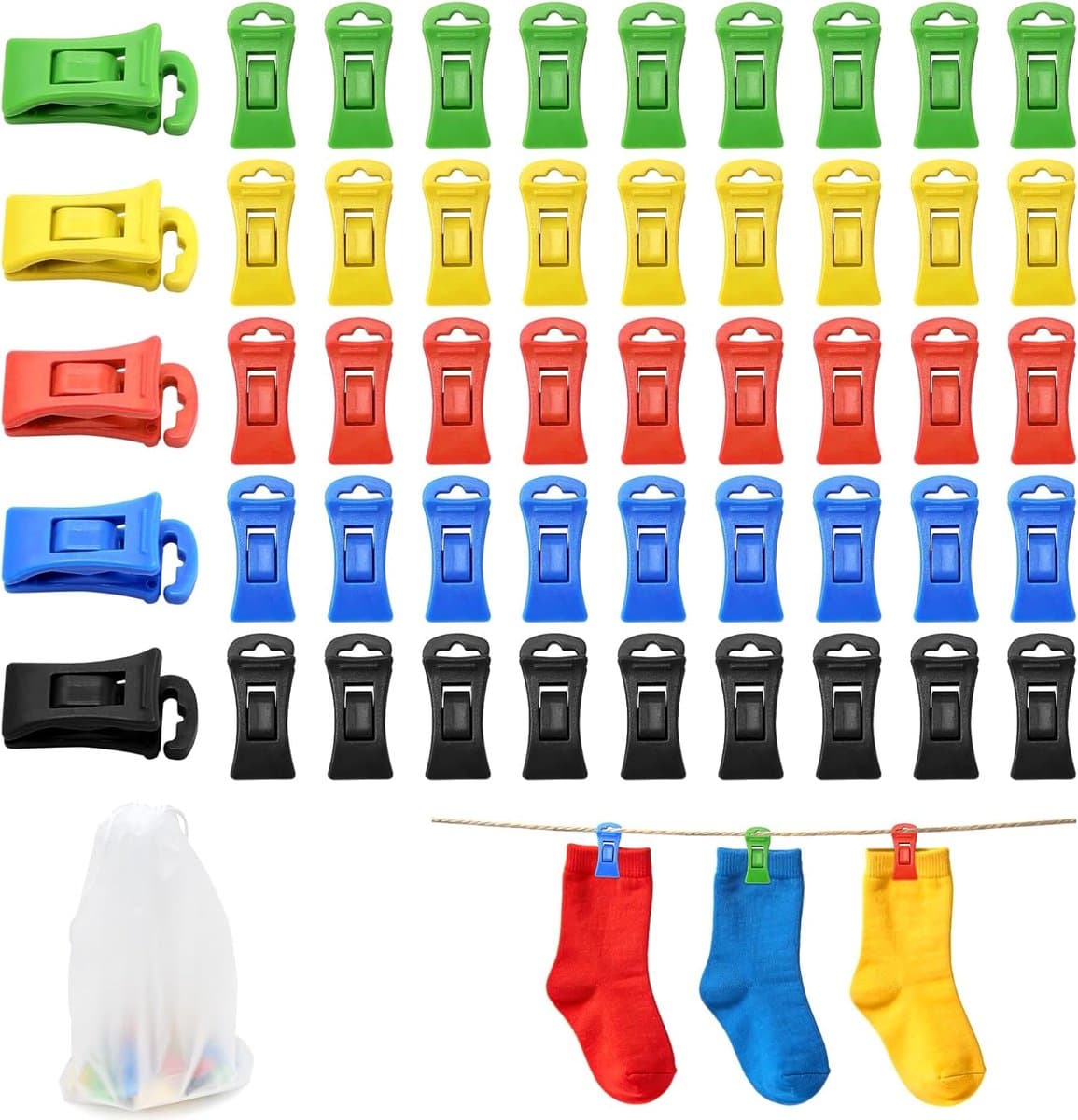 Thijox - Sokkenklemmen voor Wasmachine en Droger, 50 Stuks Antislip Sokkenclips met Haken, Sokkenhouder en Sokkensorteerder met Opbergtas, Duurzaam en — afbeelding 1