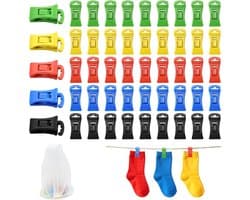 Thijox - Sokkenklemmen voor Wasmachine en Droger, 50 Stuks Antislip Sokkenclips met Haken, Sokkenhouder en Sokkensorteerder met Opbergtas, Duurzaam en