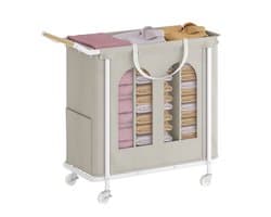Home & Beyond® Wasmand op Wielen met 3 Vakken en Afneembare Ophangzak - Wassorteerder 185 L - Beige - 90 x 39 x 80 cm