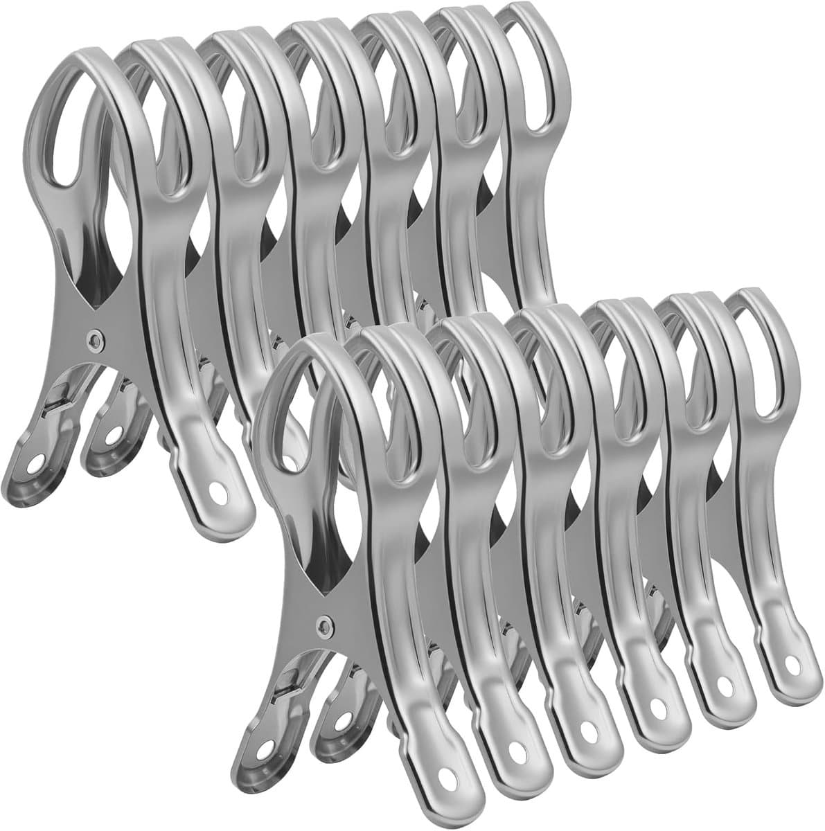 SnelShoppen - Rvs Strand Handdoek Klemmen 12 Stuks - Grote Kleding Knijpers - Windbestendige Metalen Klemmen voor Was, Strand, Badhanddoek, Tapijt - T — afbeelding 1