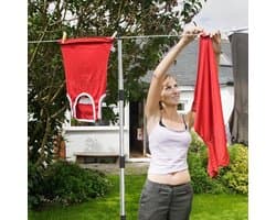 Kampeerwaslijn Set - Waslijn met Clips - Buiten Drogen - Afneembare Steunpaal - 10 meter - Meerkleurig