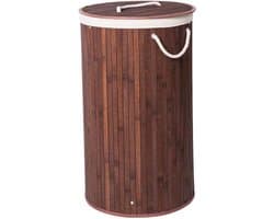 Grote Ronde Bamboe Wasmand 1 vak met Deksel & stoffen Waszak - Bamboe wasbox wassorteerder Rond - Inhoud wasmand 80 liter - Wasmand voor wasgoed - Wasmanden Opvouwbaar - Wasmand met deksel - Kleur Wasmand: Bruin - Decopatent