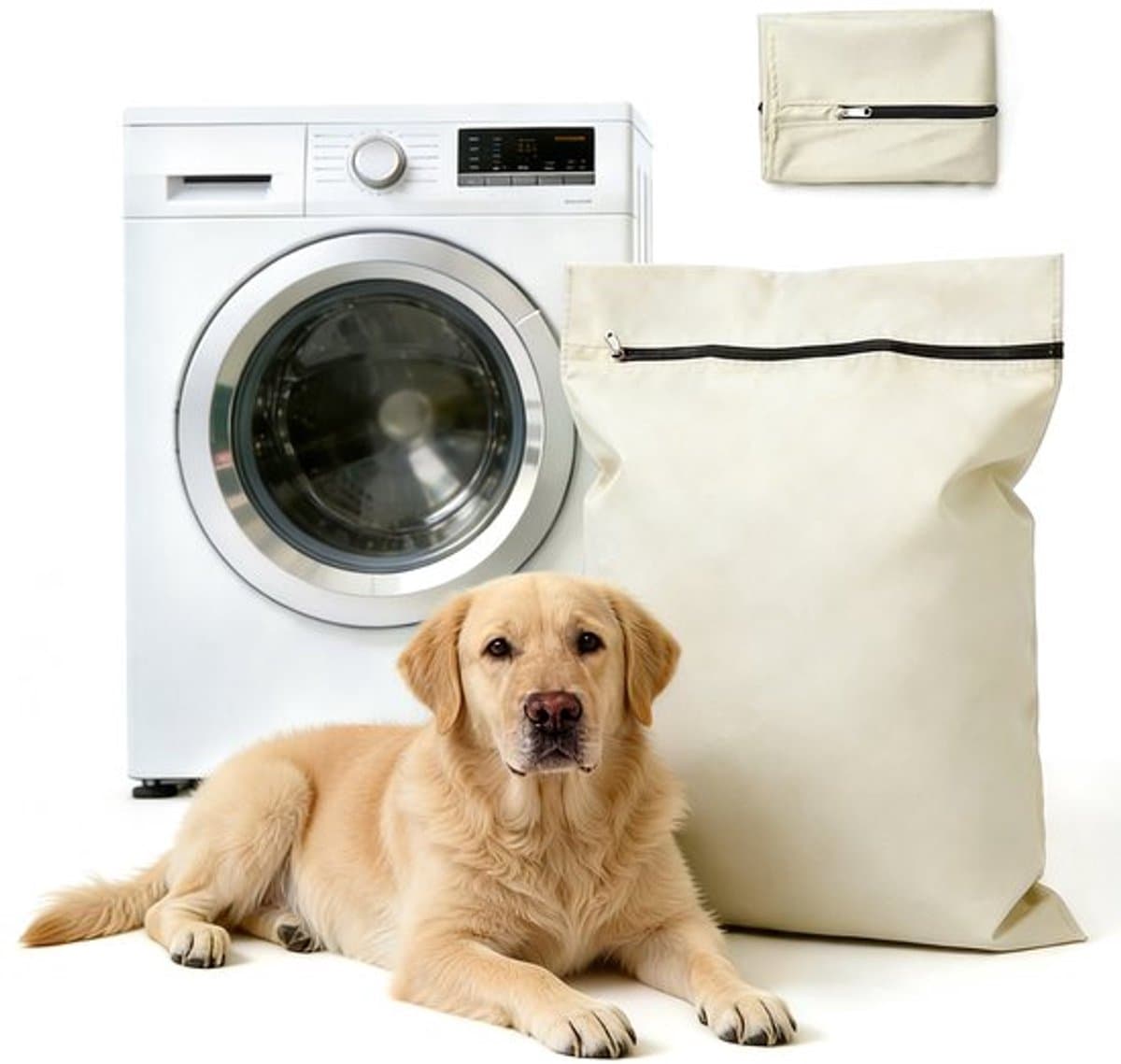 Kledingscheidingszak - Isolatiezak met ritssluiting - Voorkomt dat dierenharen de waszakken verstoppen - Waszakken voor dierendekens - Zakken voor vuile was - Herbruikbaar - 70x80 cm - Khaki — afbeelding 1