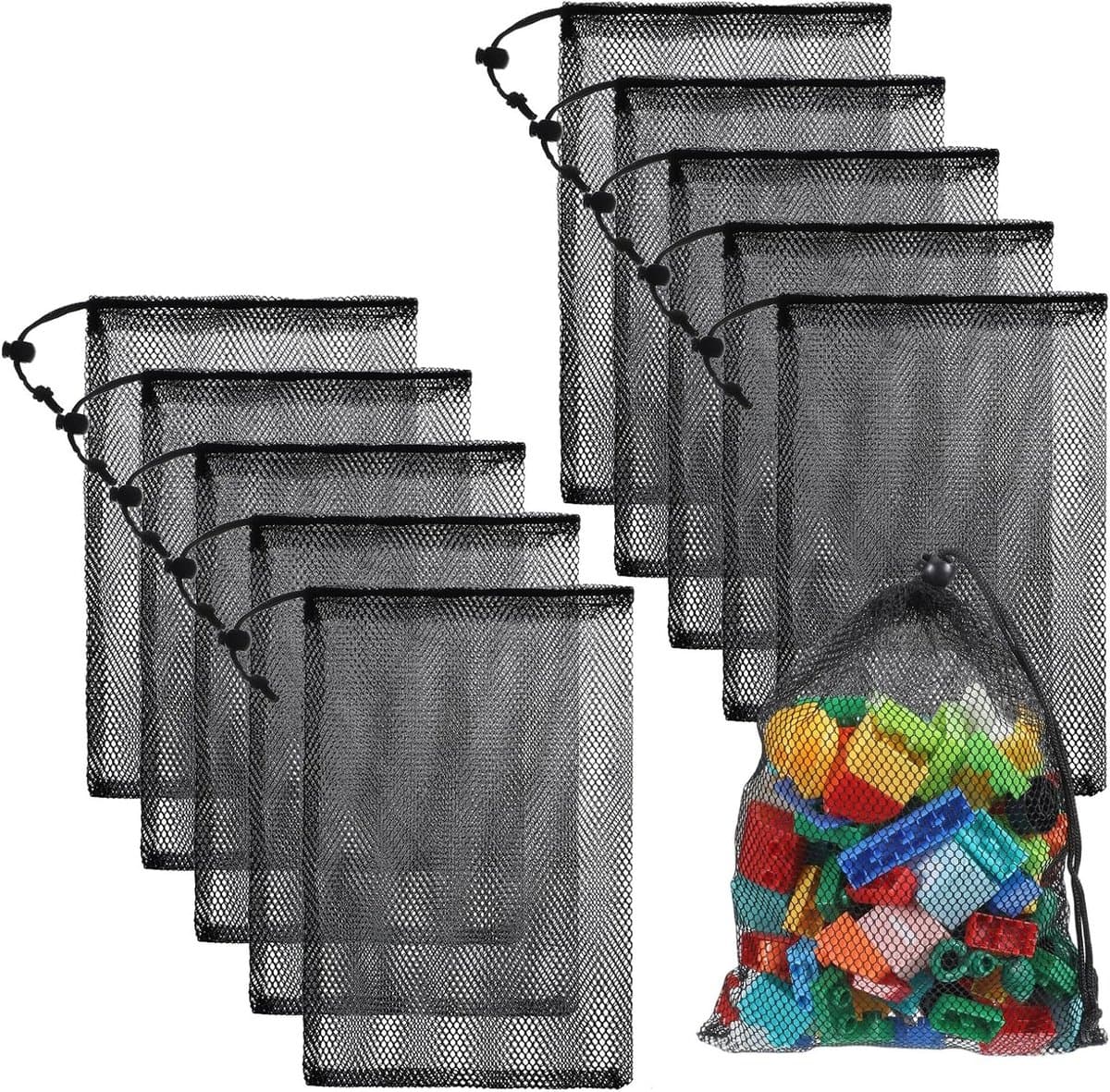 Set van 10 Nylon Mesh Tassen 20x30cm met Trekkoord - Ideaal voor Wasmachine, Sportuitrusting en Organisatie — afbeelding 1