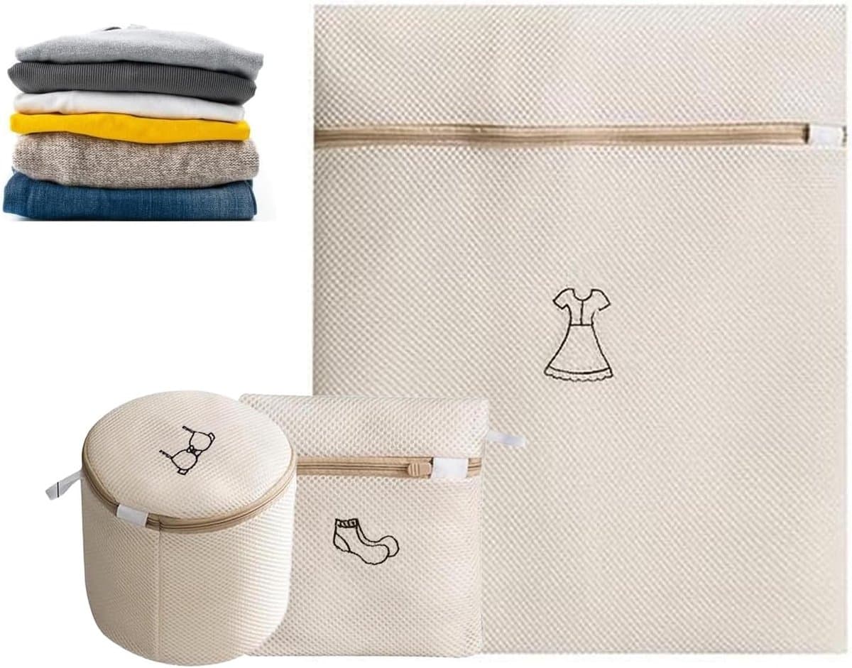 Set van 3 wasnetten voor voorzichtig wassen en opbergen van lingerie, sokken en ondergoed met ritssluiting — afbeelding 1
