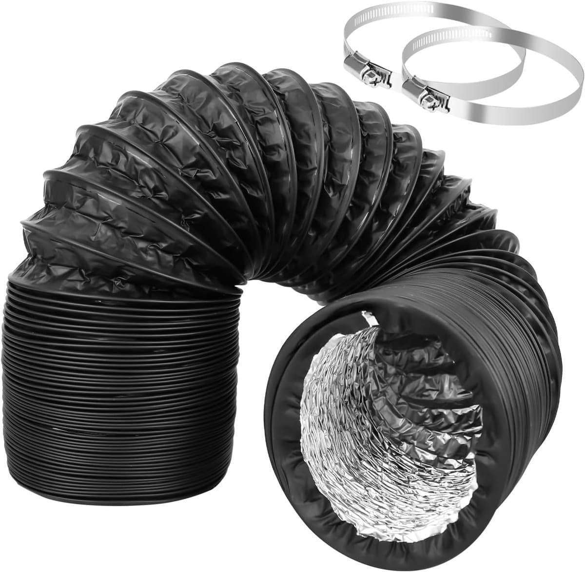 Flexibele PVC Aluminium Drain Hose - Diameter 100 mm - Air Conditioning Hose Extension met 2 RVS Slangenklemmen - Afvoerslang voor Afzuigkap en Wasdroger — afbeelding 1