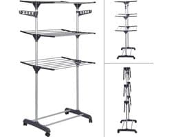 homewell Drying rack, tumble dryer, tower with wheels, space-saving tower laundry rack with 6 folding wings and 2 rotating side wings (grey, single lever)