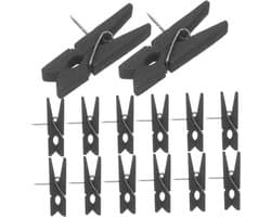 Houten Punaises - Papierklemmen Pinnen - Decoratief Bevestigen - Met Clips - 50 Stuks - Zwart