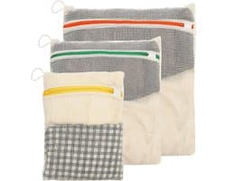 Set van 3 Katoenen Waszakken met Rits - Ideaal voor Wassen, Organiseren en Reizen - Maten 30 x 20 / 40 x 30 / 50 x 40 cm