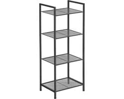 SONGMICS Badezimmerregal aus Metall, Küchenregal, 4 Ebenen, Badregal, Standregal, Pflanzenregal, erweiterbar, verstellbare Ablagen, Industrie-Design, für Badezimmer, Küche, schwarz BSC034B01