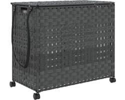 vidaXL - Wasmand - op - wielen - 66x35x60 - cm - rattan - grijs — afbeelding 1
