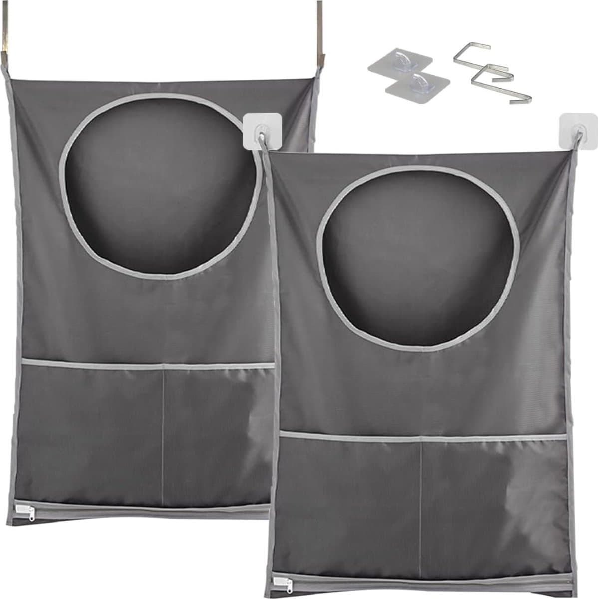 Hangende waszak, waszak, camping, waszak, deur, waszak met 2 extra roestvrijstalen deurhaken, wasmand, wordt in slaapkamerkasten, deuren muren (2 stuks) — afbeelding 1