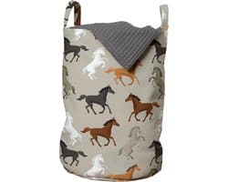 New Bed, Wasmand met Paard Motief voor Paardenliefhebbers, Opbergmand kinderkamer met Handvatten en Koordsluiting, Speelgoedmand kinderen - Speelgoedkist - Wasbox - 33 x 48 cm