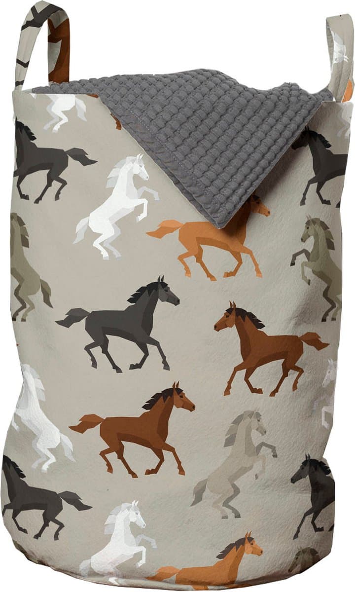 New Bed, Wasmand met Paard Motief voor Paardenliefhebbers, Opbergmand kinderkamer met Handvatten en Koordsluiting, Speelgoedmand kinderen - Speelgoedkist - Wasbox - 33 x 48 cm — afbeelding 1