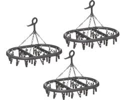 5Five Droogcarrousel/droogmolen - 3x - donkergrijs - met 24 knijpers - 45 x 33 cm van kunststof - Droogrekje