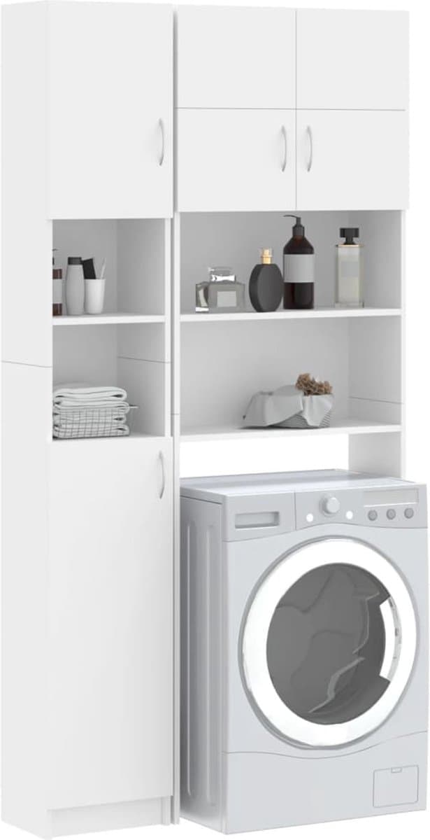 Wasmachine ombouw - Kast - Opbouwmeubel - Verhoger - Wasmachine meubel - Opbergkast - Hout - Wit — afbeelding 1
