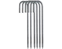 Grondankers - 6 Stuks - 30x7cm - J-vormig - Roestwerend grondanker - Gegalvaniseerd staal - Ø10mm - Zilver - Voor het bevestigen van kleinere objecten zoals luifels en kampeertenten — afbeelding 1