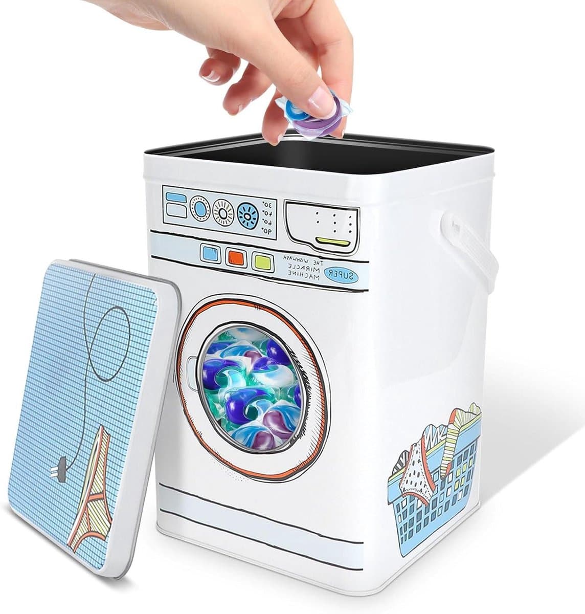 Opbergdoos Wasmachine Powder Metal Box - Transparant Skylight Design - Unieke Wasmachine Vorm - Wassen Poeder Bind — afbeelding 1