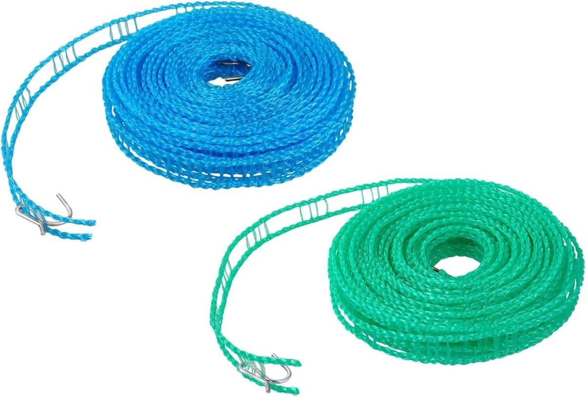 8 m antislip en winddichte draagbare waslijn met 2 haken van roestvrij staal in de vorm van een hek Groen+Blauw S Duurzaam — afbeelding 1