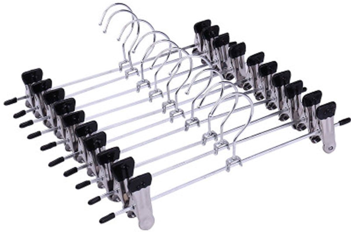 10-pack roestvrijstalen metalen broekkleerhanger kledingrek broekrekbeugel met 2 verstelbare clips — afbeelding 1