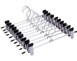 10-pack roestvrijstalen metalen broekkleerhanger kledingrek broekrekbeugel met 2 verstelbare clips