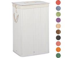 wasmand bamboe - 83 l - met deksel - opvouwbaar - groot - wit — afbeelding 1