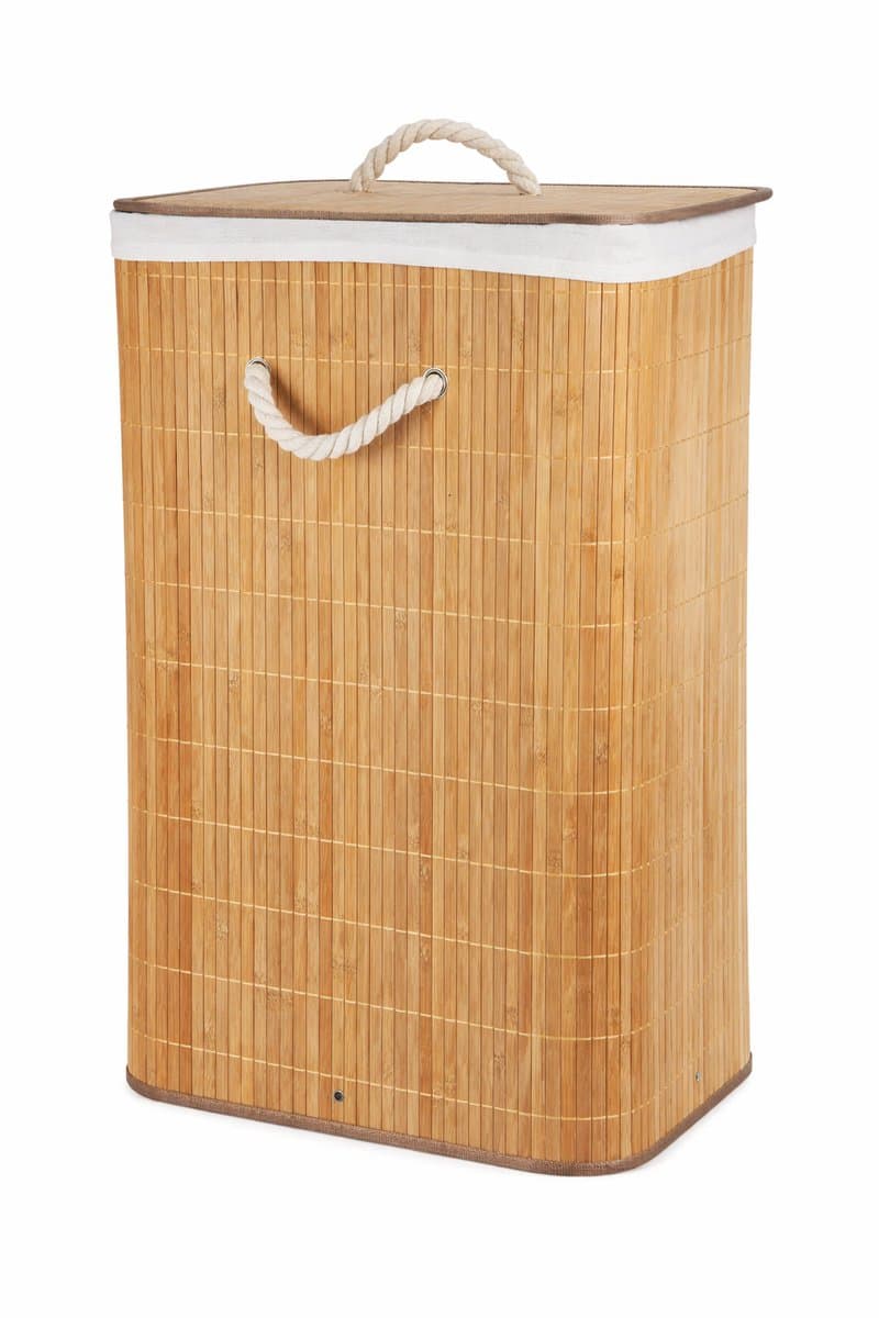 HEM Wasmand Bamboe Opvouwbaar 60L – Wasbox met Deksel en Waszak – Wasmand Badkamer Slaapkamer – Naturel Houtlook – Inclusief HEM Microvezeldoekje — afbeelding 1