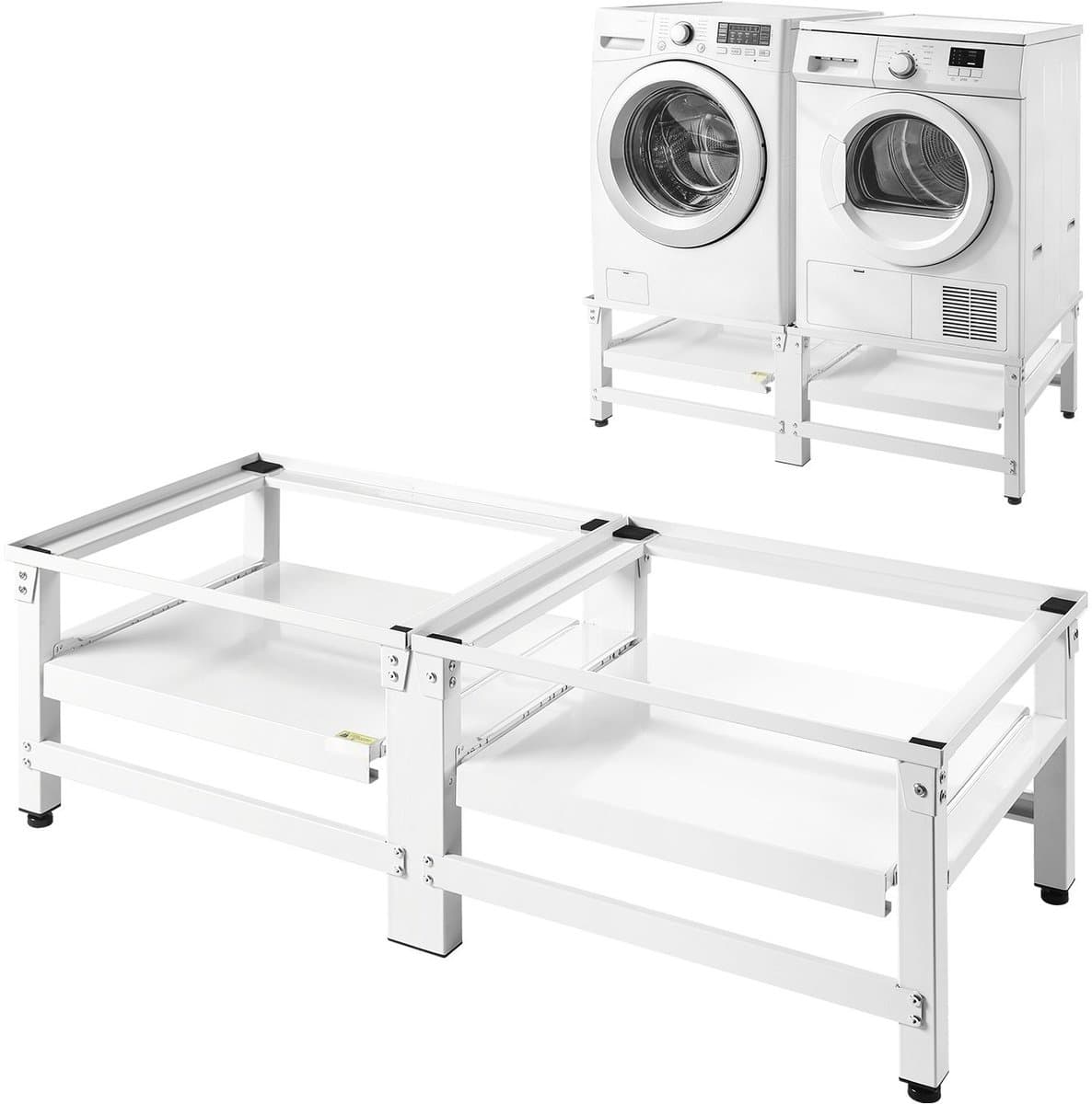 Wasmachineverhoger - Onderstel met Uitschuifbaar Plateau - Hoogte 35,5 cm - Draagvermogen 318 kg - Antislipvoetjes - Voor Wasmachine en Droger - Universeel - Set van 2 - Wit — afbeelding 1